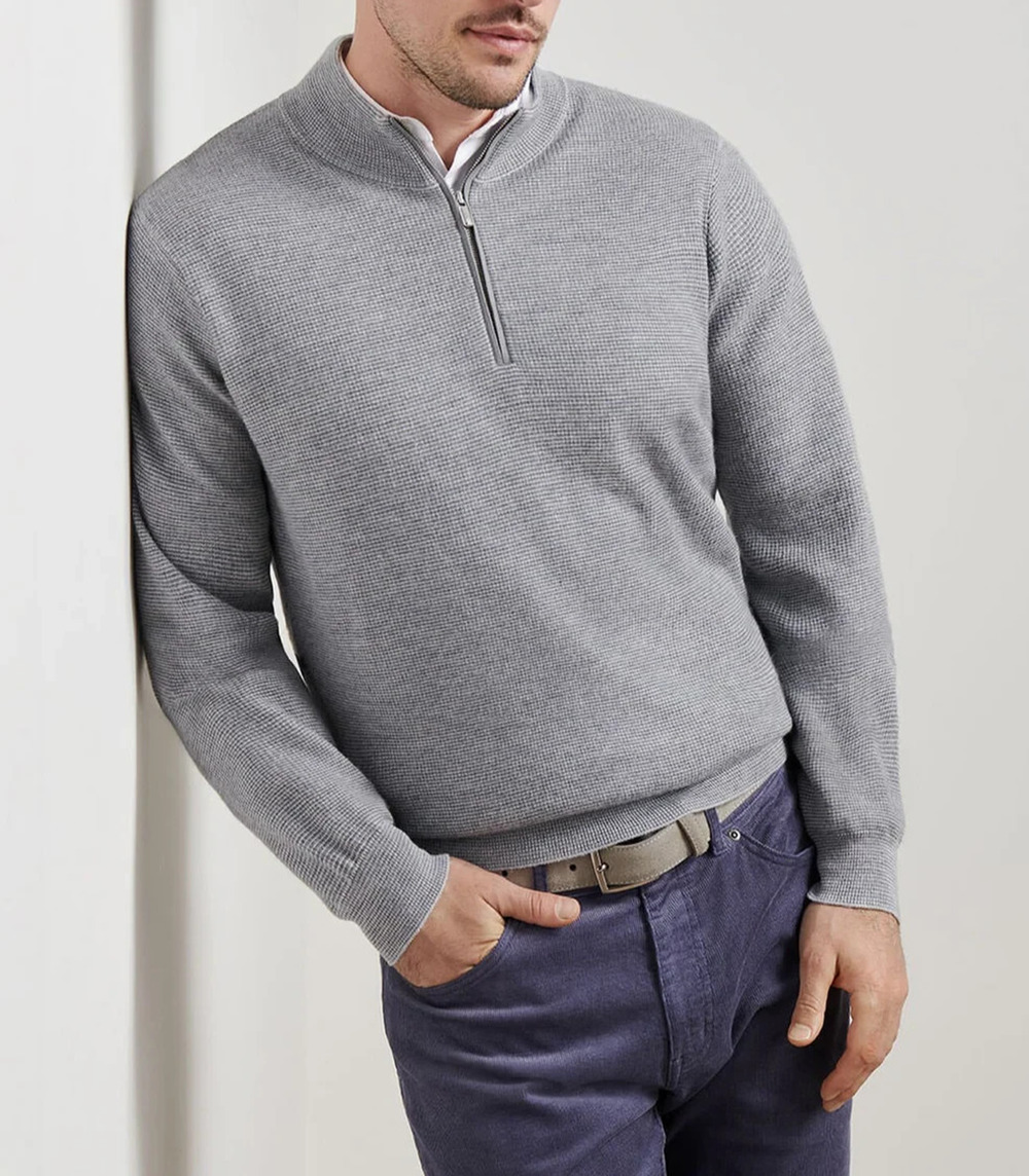 Tommy Bahama Island Zone XL Gray 1/4 Zip Y2K Pullover Sweater Cool Light A009114